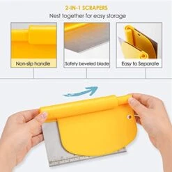 Bench Scraper For Baking, Stainless Steel Dough Scraper/Cutter/Chopper And Flexible Plastic Bowl Scraper Set - Pastry, Pizza Cutter, Baking Tools With Measurement, 2 In 1 Kitchen Scraper -Peugeot Shop 41BVFYqgcDL