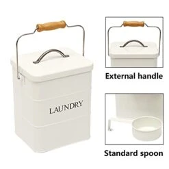 Laundry Detergent Container Powder Soap Containers With Lid And Scoop Included, Perfect Sturdy Canister Tins For Kitchen Countertop, Shelf, Great Gift - White -Peugeot Shop 41BVloWnXzS