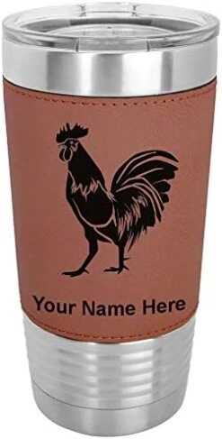 20oz Vacuum Insulated Tumbler Mug, Rooster, Personalized Engraving Included (Faux Leather, Rustic) -Peugeot Shop 41BXo 1KQyL. AC
