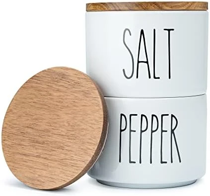 Ceramic Salt And Pepper Bowls. Dual Holder Salt Cellar With Lid. Black And White Stackable Salt Container Set. Salt Keeper, Pepper Bowl, 2 Airtight Wooden Lids. 9oz Salt Box Pinch Dish 4 Ceramic Salt And Pepper Bowls. Dual Holder Salt Cellar With Lid. Black And White Stackable Salt Container Set. Salt Keeper, Pepper Bowl, 2 Airtight Wooden Lids. 9oz Salt Box Pinch Dish - Image 4