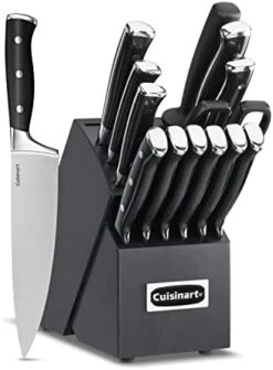 Cuisinart Classic Forged Triple Rivet, 15-Piece Knife Set With Block, Superior High-Carbon Stainless Steel Blades For Precision And Accuracy, (Black/Gray) -Peugeot Shop 41BmPRk07zL. AC