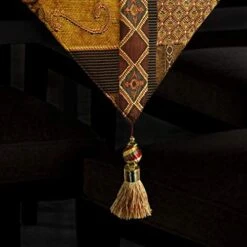 Farmhouse Table Runner, 13x60 Inches Luxury Double Layer Cotton Jacquard Boho Table Runner With Tassel Golden Illusion Collection For Coffee Table Dresser Decor -Peugeot Shop 41Bu5UT7KdL