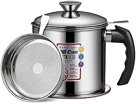 Oil Strainer Pot Grease Can 1.2 L Capacity Stainless Steel Oil Storage Container With Strainer For Kitchen Dust-proof Lid Non-slip Plate Storing Cooking Grease And Frying Oil (Silver) 4 Oil Strainer Pot Grease Can 1.2 L Capacity Stainless Steel Oil Storage Container With Strainer For Kitchen Dust-proof Lid Non-slip Plate Storing Cooking Grease And Frying Oil (Silver) - Image 4