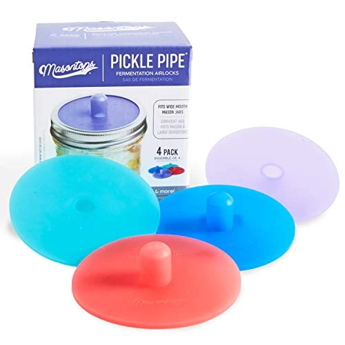 Pickle Pipes - Waterless Airlock Fermentation Lids - Wide Mouth Mason Jar Fermenter Cap - Premium Silicone Top 1 Pickle Pipes - Waterless Airlock Fermentation Lids - Wide Mouth Mason Jar Fermenter Cap - Premium Silicone Top