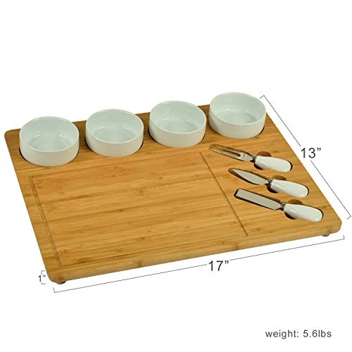 Bamboo Cutting Board For Cheese & Charcuterie With 4 Ceramic Bowls & Knife Set- Designed & Quality Checked In The USA 2 Bamboo Cutting Board For Cheese & Charcuterie With 4 Ceramic Bowls & Knife Set- Designed & Quality Checked In The USA - Image 2