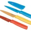 Uhn Rikon Straight Paring Knife With Safety Sheath, 4 Inch/10.16 Cm Blade, Red, Yellow & Blue (Pack Of 1)