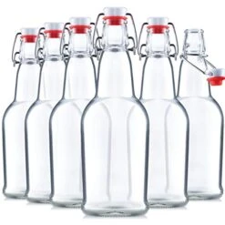 Glass Bottles - 16 Ounce Swing Top Beer Bottles With Flip-top Airtight Lid For Carbonated Drinks, Kombucha, 2nd Fermentation, Water - Grolsch Bottle, Holiday Gifts