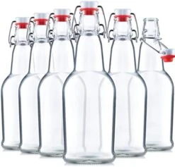 Glass Bottles - 16 Ounce Swing Top Beer Bottles With Flip-top Airtight Lid For Carbonated Drinks, Kombucha, 2nd Fermentation, Water - Grolsch Bottle, Holiday Gifts -Peugeot Shop 41CC7M15WWL. AC