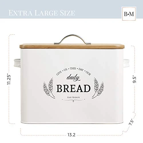 Extra Large White Farmhouse Bread Box For Kitchen Countertop - Breadbox Holder Fits 2+ Loaves - Bread Storage Container Bin - Rustic Bread Keeper Vintage Metal Kitchen Decor For Counter 2 Extra Large White Farmhouse Bread Box For Kitchen Countertop - Breadbox Holder Fits 2+ Loaves - Bread Storage Container Bin - Rustic Bread Keeper Vintage Metal Kitchen Decor For Counter - Image 2