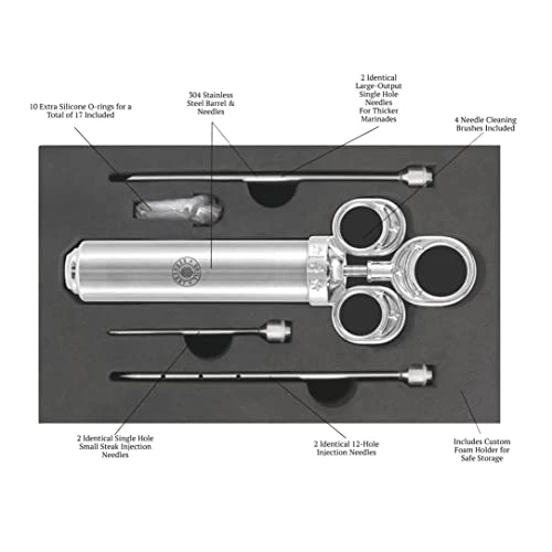 Grill Sergeant Professional Meat Injector, Marinade Syringe Set, Forever Guarantee, Zippered Storage & Travel Case, 304 Stainless Steel, No Aluminum, 6 Needles, 2.5 Oz Capacity, 4 Cleaning Brushes 3 Grill Sergeant Professional Meat Injector, Marinade Syringe Set, Forever Guarantee, Zippered Storage & Travel Case, 304 Stainless Steel, No Aluminum, 6 Needles, 2.5 Oz Capacity, 4 Cleaning Brushes - Image 3