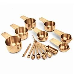 LbDepot Copper Measuring Cups & Spoons Set Of 14, Premium Stainless Steel Metal, 7 Accurate Measuring Cups, 6 Measuring Spoons, 1 Leveler, Dry & Liquid Ingredients For Kitchen Baking & Cooking
