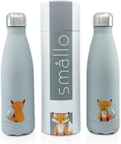 Smållo | Water Bottle With Cute Fox Design | Stainless Steel | Double Wall Insulated | Grey | 17oz -Peugeot Shop 41CW7I10kL. AC