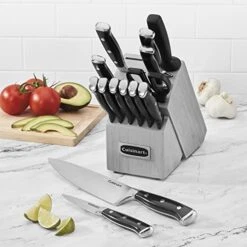 Cuisinart Classic Forged Triple Rivet, 15-Piece Knife Set With Block, Superior High-Carbon Stainless Steel Blades For Precision And Accuracy, (Black/Gray) -Peugeot Shop 41Cc4N61rSL