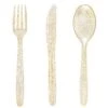 360 Gold Plastic Silverware - Disposable Gold Glitter Plastic Cutlery - Plastic Silverware Inluding: 120 Gold Forks, 120 Gold Spoons, 120 Gold Knives For Wedding/Party