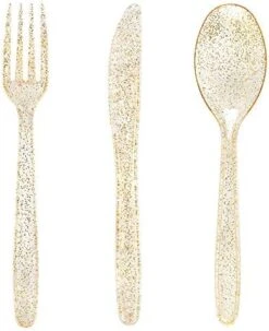 360 Gold Plastic Silverware - Disposable Gold Glitter Plastic Cutlery - Plastic Silverware Inluding: 120 Gold Forks, 120 Gold Spoons, 120 Gold Knives For Wedding/Party -Peugeot Shop 41CduBMl8DL. AC
