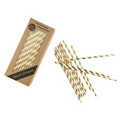 125 PCS Gold Striped Paper Straws Metallic Drinking Decoration 100% Biodegradable - Boxed 5 Individual Packs Of 25 Units -Peugeot Shop 41CpHphpJPL