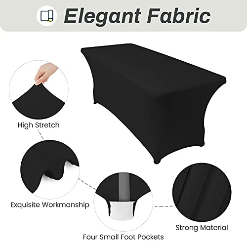 6Ft Table Cover Table Cloths For Parties Spandex Party Patio Fitted Table Covers For 6 Foot Tables Rectangle Tablecloths In Bulk For Wedding(Black) 2 6Ft Table Cover Table Cloths For Parties Spandex Party Patio Fitted Table Covers For 6 Foot Tables Rectangle Tablecloths In Bulk For Wedding(Black) - Image 2