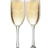 Custom Wedding Champagne Flutes- Set Of 2 – Single Initial Elegant Monogram, Bride And Groom First Names With Wedding Date – Personalized For Bride And Groom - Customized Engraved Wedding Gift