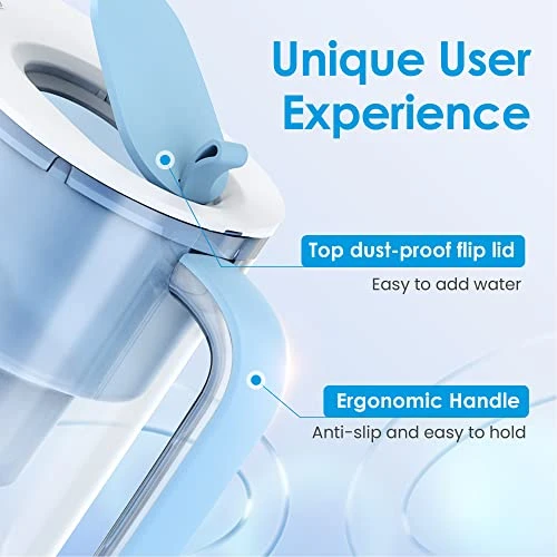 200-Gallon Long-Life 10-Cup Water Filter Pitcher With 1 Filter, NSF Certified, 5X Times Lifetime, Reduces Chlorine, BPA Free, Blue 3 200-Gallon Long-Life 10-Cup Water Filter Pitcher With 1 Filter, NSF Certified, 5X Times Lifetime, Reduces Chlorine, BPA Free, Blue - Image 3