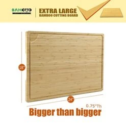 Extra Large Bamboo Cutting Board, 24x18 Inch Large Butcher Block Chopping Board With Handle And Juice Groove, Carving Board For Turkey, Meat, Vegetables, BBQ, 100% Organic Bamboo （XXL，24" X 18"） -Peugeot Shop 41DWVvlU6xL