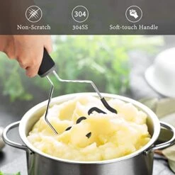 Non-Scratch Potato Masher, Heavy Duty 18/8 Stainless Steel Wrapped In Premium Silicone, Soft Touch Handle, Versatile Masher Hand Tool & Potato Smasher, Gift For Christmas-Black