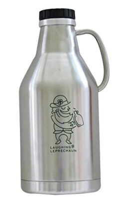 Beer Growler For Craft Beer Or Water Bottle, Insulated Stainless Steel Water Bottle Keeps Beverages Hot Or Cold For Hours.Leak Proof Lid. (New Green Logo) …