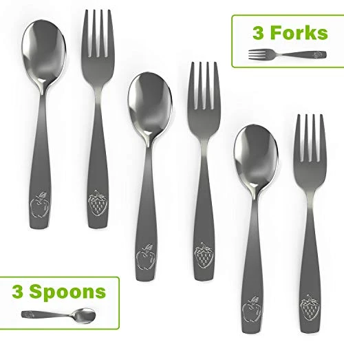 Stainless Steel Kids Silverware Set - Child And Toddler Safe Flatware - Kids Utensil Set - Metal Kids Cutlery Set (Includes 3 Small Kids Spoons & 3 Kids Forks) 1 Stainless Steel Kids Silverware Set - Child And Toddler Safe Flatware - Kids Utensil Set - Metal Kids Cutlery Set (Includes 3 Small Kids Spoons & 3 Kids Forks)
