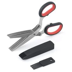 5 Blade Kitchen Salad Scissors, Multi-Layers Kitchen Herb Scissors Vegetable Scissors, Stainless Steel Vegetable Cutting Tool With Cover And Cleaning Comb For Cilantro Onion Salad (Black)
