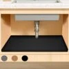 DIRZA Under Sink Mat For Kitchen Waterproof 34" X 22" Flexible Silicone Under Sink Tray For Drips, Leaks, Spills,1" Height Hold Up To 3.3 Gallons Of Water Black