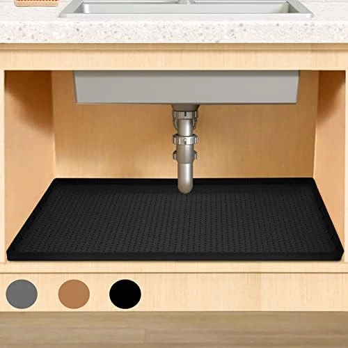 DIRZA Under Sink Mat For Kitchen Waterproof 34" X 22" Flexible Silicone Under Sink Tray For Drips, Leaks, Spills,1" Height Hold Up To 3.3 Gallons Of Water Black 8 DIRZA Under Sink Mat For Kitchen Waterproof 34" X 22" Flexible Silicone Under Sink Tray For Drips, Leaks, Spills,1" Height Hold Up To 3.3 Gallons Of Water Black - Image 8