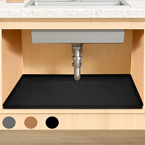 DIRZA Under Sink Mat For Kitchen Waterproof 34" X 22" Flexible Silicone Under Sink Tray For Drips, Leaks, Spills,1" Height Hold Up To 3.3 Gallons Of Water Black 1 DIRZA Under Sink Mat For Kitchen Waterproof 34" X 22" Flexible Silicone Under Sink Tray For Drips, Leaks, Spills,1" Height Hold Up To 3.3 Gallons Of Water Black