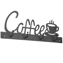 Black Metal Coffee Mug Rack Wall Mounted Holder With 4 Hooks And Coffee Word Sign And Cup Cutout Design -Peugeot Shop 41Dgz2Fsm7L