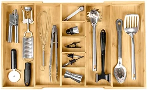 Adjustable Kitchen Drawer Organizer For Utensils And Junk, Expandable To 28 Inches Wide, 9 Compartments, 100% Bamboo 5 Adjustable Kitchen Drawer Organizer For Utensils And Junk, Expandable To 28 Inches Wide, 9 Compartments, 100% Bamboo - Image 5