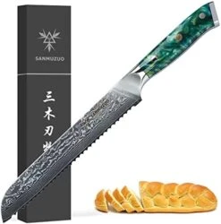 8” Bread Knife Serrated Blade- Damascus Steel & Resin Handle - Xuan Series(Sapphire Blue) -Peugeot Shop 41Dqx SiMbL. AC