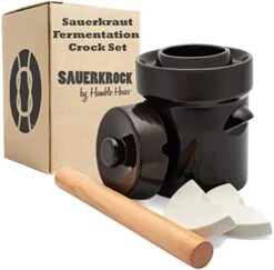 SAUERKROCK Fermentation Crock Jar 2 Liter In Traditional Brown - Stoneware Sauerkraut Crock For Fermenting Or Pickling Kimchi, Sauerkraut, Pickles, Vegetables, Kombucha - 1/2 Gallon Ceramic Fermenter With Fully Glazed Weights, Lid, And Pounder -Peugeot Shop 41DscIjUw9L. AC