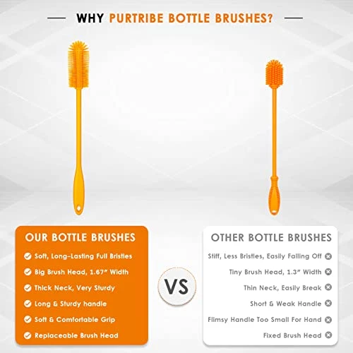 Silicone Bottle Brush, Water Bottle Cleaner Brush With Long Handle, Perfect For Cleaning Narrow Neck Containers, Vacuum Sports Bottle, Tumblers, Flask, Glassware (1 Pack, Orange) 2 Silicone Bottle Brush, Water Bottle Cleaner Brush With Long Handle, Perfect For Cleaning Narrow Neck Containers, Vacuum Sports Bottle, Tumblers, Flask, Glassware (1 Pack, Orange) - Image 2