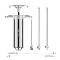 Molomo Meat Injector, 304 Stainless Steel Meat Injector Syringe With 3 Professional Needles, 2-oz Marinade Seasoning Injector For Meats, Turkey, Grill Smoker Barbecue