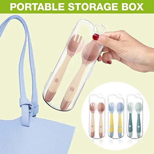 Toddler Utensils Baby Spoons And Forks Set With Case Bendable Self Feeding Training Flatware Silicone Spoon Fork For Kids Babies Children Handle Toddler Set, Green, Pink, Yellow (3 Sets) 6 Toddler Utensils Baby Spoons And Forks Set With Case Bendable Self Feeding Training Flatware Silicone Spoon Fork For Kids Babies Children Handle Toddler Set, Green, Pink, Yellow (3 Sets) - Image 6