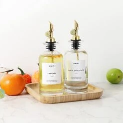 Olive Oil Dispenser Glass Bottle For Kitchen 2pack, Coffee Syrup Or Mouthwash Dispenser W. Weighted Pourer Spout& Funnel &35pcs Labels, Vinegar Cooking Dispenser Olive Oil Cruet Container , 350mL -Peugeot Shop 41E6L0oczJL