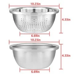304 Stainless Steel Colander With Bowl Set Of 2, Kitchen Strainer, Washer, Drainer Basket With Basin For Vegetable, Fruits, Pasta, Salad Mixing, Food Prep, Heavy Duty & Dishwasher Safe 13 304 Stainless Steel Colander With Bowl Set Of 2, Kitchen Strainer, Washer, Drainer Basket With Basin For Vegetable, Fruits, Pasta, Salad Mixing, Food Prep, Heavy Duty & Dishwasher Safe -Peugeot Shop 41E7Y0HKL4S