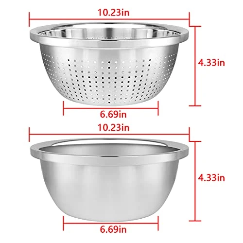 304 Stainless Steel Colander With Bowl Set Of 2, Kitchen Strainer, Washer, Drainer Basket With Basin For Vegetable, Fruits, Pasta, Salad Mixing, Food Prep, Heavy Duty & Dishwasher Safe 6 304 Stainless Steel Colander With Bowl Set Of 2, Kitchen Strainer, Washer, Drainer Basket With Basin For Vegetable, Fruits, Pasta, Salad Mixing, Food Prep, Heavy Duty & Dishwasher Safe - Image 6