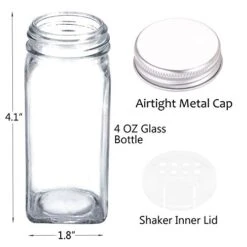 36 Glass Spice Jars With 806 White Spice Labels, Chalk Marker And Funnel Complete Set. Square Bottles 4 Oz Empty Spice Containers, Airtight Cap, Pour/sift Shaker Lid -Peugeot Shop 41E8hrrOrbL
