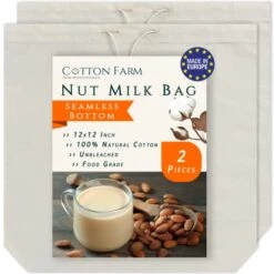 Otton Farm – Nut Milk Bag – XL 12x12 Inch, Commercial Grade – “Seamless” Bottom Design- All Purpose Strainer, 100% Unbleached Cotton, Washable & Reusable… (2)