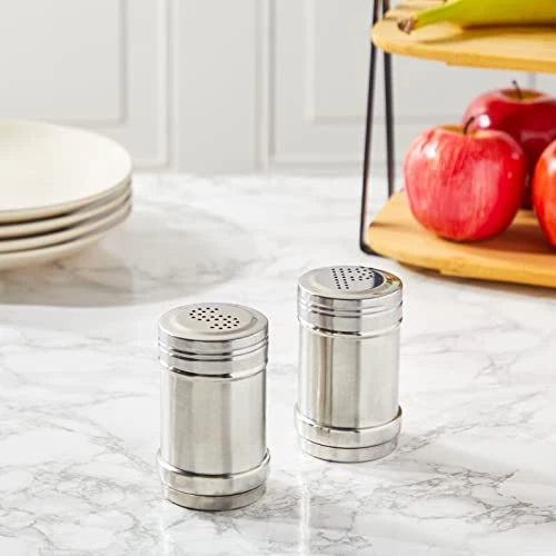 2 Ounce Stainless Steel Metal Salt And Pepper Shakers For Kitchen Counter, Dinner Table, Condiments, And Cooking, Refillable, Perforated "S" And "P" Caps (3.5 In) 2 2 Ounce Stainless Steel Metal Salt And Pepper Shakers For Kitchen Counter, Dinner Table, Condiments, And Cooking, Refillable, Perforated "S" And "P" Caps (3.5 In) - Image 2