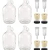- 1G-38-ST-3P-4 1 Gallon Glass Fermenting Jug With Handle, 6.5 Rubber Stopper, 3-Piece Airlock, Black Plastic Lid - Set Of 4
