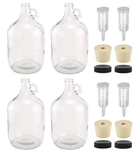 - 1G-38-ST-3P-4 1 Gallon Glass Fermenting Jug With Handle, 6.5 Rubber Stopper, 3-Piece Airlock, Black Plastic Lid - Set Of 4 1 - 1G-38-ST-3P-4 1 Gallon Glass Fermenting Jug With Handle, 6.5 Rubber Stopper, 3-Piece Airlock, Black Plastic Lid - Set Of 4