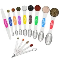 14 Piece Stainless Steel Measuring Spoons Set, Including 8 Double Sided Magnetic Measuring Spoons, 1 Leveler And 5 Mini Measuring Spoons, For Dry And Liquid Ingredients, Fits In Spice Jar