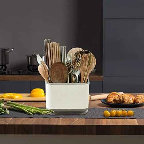 Utensil Holder Cutlery Drainer Sink Caddy, Chopsticks Holder Spoon Chopsticks Fork Drain Rack Basket Storage Holder Organizer Compartment Box-Grey 5 Utensil Holder Cutlery Drainer Sink Caddy, Chopsticks Holder Spoon Chopsticks Fork Drain Rack Basket Storage Holder Organizer Compartment Box-Grey - Image 5