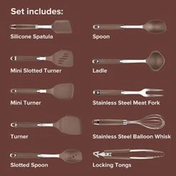 Tools Set/Nonstick Nylon Cooking Utensils/Kitchen Gadgets Includes Spoons, Turners, Ladle, Meat Fork, Whisk, And Locking Tongs, 10 Piece, Bronze -Peugeot Shop 41Es26AzkdL