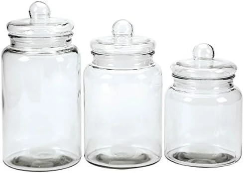 CUTIMAO Walter Drake Sunflower Canisters, Set Of 3 In Different Sizes, Clear Glass With Painted Design & Metal Lids 3 CUTIMAO Walter Drake Sunflower Canisters, Set Of 3 In Different Sizes, Clear Glass With Painted Design & Metal Lids - Image 3
